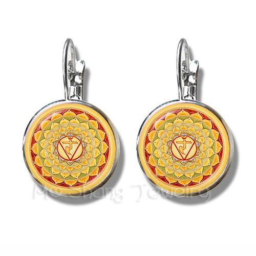Boucles D'oreilles Bouddhistes, Mandala, Image Artistique, 16mm, Cabochon En Verre Plaqué Argent, Pour Femmes, Om, Bijoux À La Mode, Meilleur Cadeau
