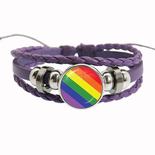 Bracelet Arc-En-Ciel Lgbt Pour Lesbiennes, Gay Pride, Bracelet Tissé En Cuir Violet, Style Rétro Punk, Navire Chia, Bracelet Pour Couple, Bijoux Pour Amoureux