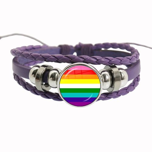 Bracelet Arc-En-Ciel Lgbt Pour Lesbiennes, Gay Pride, Bracelet Tissé En Cuir Violet, Style Rétro Punk, Navire Chia, Bracelet Pour Couple, Bijoux Pour Amoureux