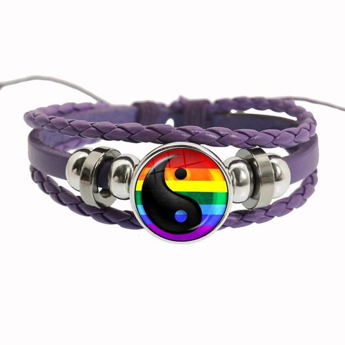 Bracelet Arc-En-Ciel Lgbt Pour Lesbiennes, Gay Pride, Bracelet Tissé En Cuir Violet, Style Rétro Punk, Navire Chia, Bracelet Pour Couple, Bijoux Pour Amoureux