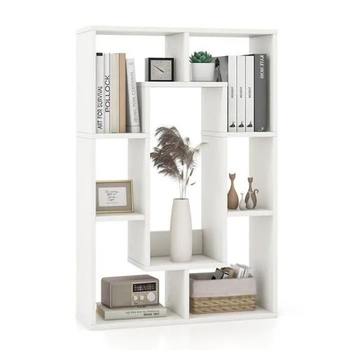 Costway Bibliothèque Géométrique À 7 Cubes - Patins Antidérapants, Dispositif Anti-Basculement, Étagère De Rangement Moderne - Blanc
