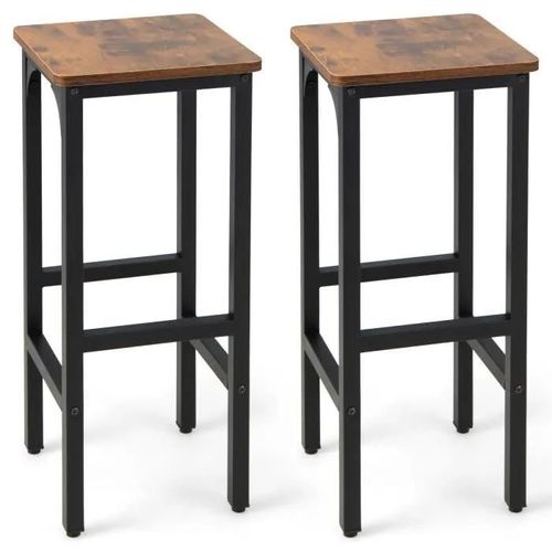 Costway 2 Tabourets De Bar Industriels, Cadre En Métal, 30 X 30 X 71,5 Cm Pour Cuisine,Café,Bistro,Térrasse-Marron Rustique