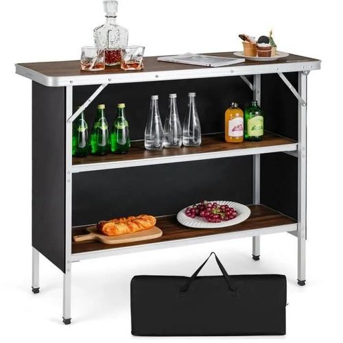 Costway Table De Camping Pliante 110 X 38 X 88 Cm-En Aluminium,Tissu Oxford-3 Étagères-Sac De Transport Pour Pique-Nique,Jardin Café