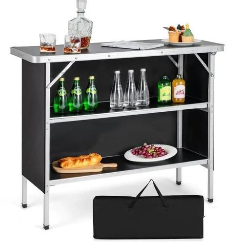 Costway Table De Camping Pliante 110 X 38 X 88 Cm-En Aluminium,Tissu Oxford-3 Étagères-Sac De Transport Pour Pique-Nique,Jardin Noir