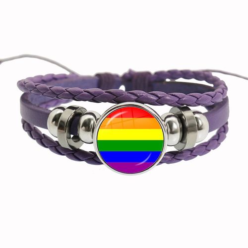 Bracelet Arc-En-Ciel Lgbt Pour Lesbiennes, Gay Pride, Bracelet Tissé En Cuir Violet, Style Rétro Punk, Navire Chia, Bracelet Pour Couple, Bijoux Pour Amoureux