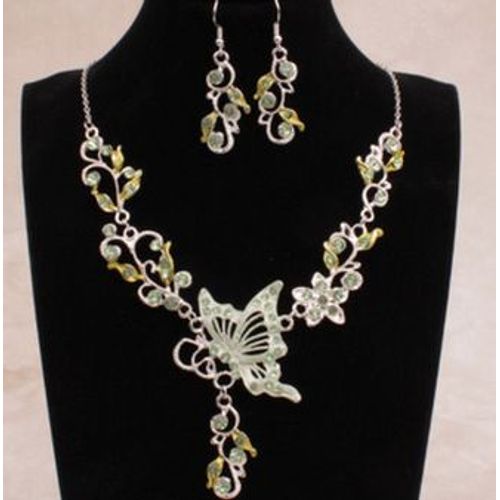 Ensemble De Bijoux De Mariage Pour Femmes Et Filles, Biscuits, Plaqué Argent, Papillon, Tour De Cou, Collier, Boucles D'oreilles, Mariée