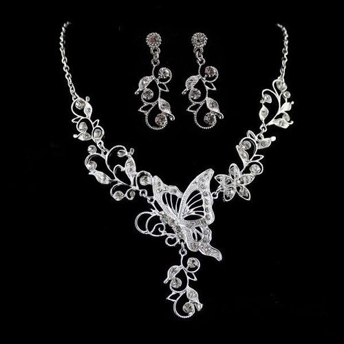 Ensemble De Bijoux De Mariage Pour Femmes Et Filles, Biscuits, Plaqué Argent, Papillon, Tour De Cou, Collier, Boucles D'oreilles, Mariée