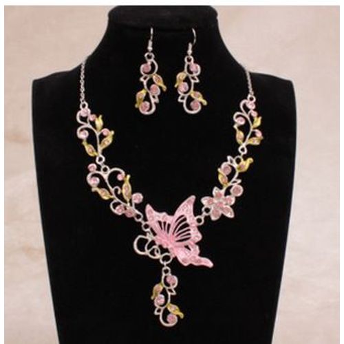 Ensemble De Bijoux De Mariage Pour Femmes Et Filles, Biscuits, Plaqué Argent, Papillon, Tour De Cou, Collier, Boucles D'oreilles, Mariée