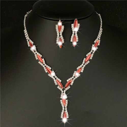 Ensembles De Bijoux De Mariage En Cristal Rouge Royal Plaqué Argent Pour Femmes, Cuir Chevelu, Long Collier, Boucles D'oreilles, Patients, Livraison Directe