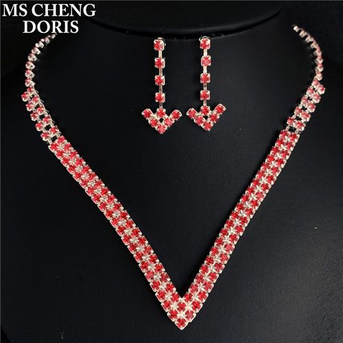 Ensemble De Bijoux De Mariage, Boucles D'oreilles Tombantes, En Forme De V, Strass Étincelants, Collier En Cristal Australien Pour Filles
