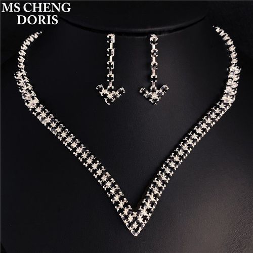Ensemble De Bijoux De Mariage, Boucles D'oreilles Tombantes, En Forme De V, Strass Étincelants, Collier En Cristal Australien Pour Filles