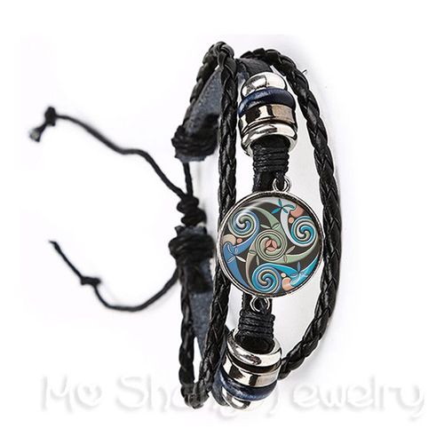 Bracelet De Déesse Triple Lune Pentagramme, Bijoux De Sorcière, Verre Breton Wiccan, Bracelet En Cuir Noir Et Marron, Breloque Bijoux Wicca, 20mm