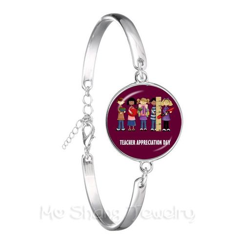 Bracelet De Remerciement À La Mode Pour Enseignant, Motif De C¿Ur Rouge, En Verre Plaqué Argent, Pour Femmes Et Hommes, Cadeaux De Thanksgiving