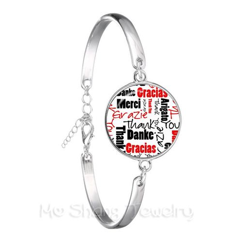 Bracelet De Remerciement À La Mode Pour Enseignant, Motif De C¿Ur Rouge, En Verre Plaqué Argent, Pour Femmes Et Hommes, Cadeaux De Thanksgiving