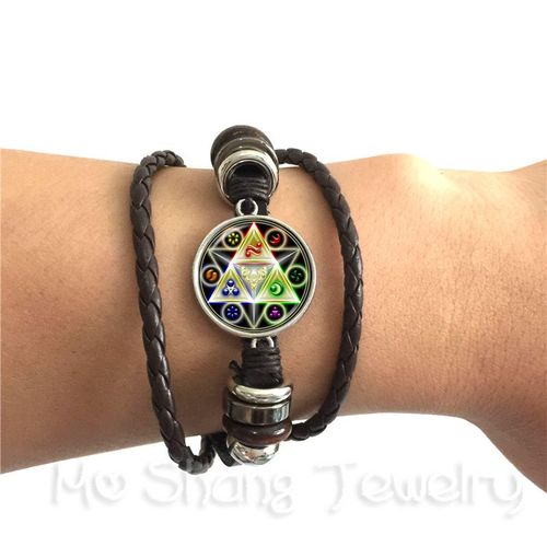 Bracelet De Déesse Triple Lune Pentagramme, Bijoux De Sorcière, Verre Breton Wiccan, Bracelet En Cuir Noir Et Marron, Breloque Bijoux Wicca, 20mm