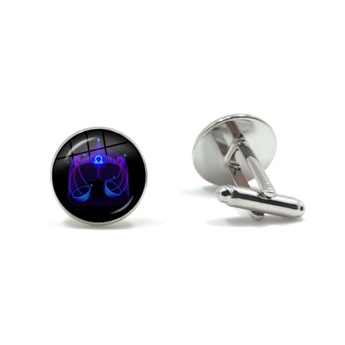 Boutons De Manchette En Verre Pour Homme, Cabochon Classique De 16mm, Design De La Galaxie Constellation, 12 Signes Du Zodiaque, Horoscope, Astrologie, Chemise Pour Homme