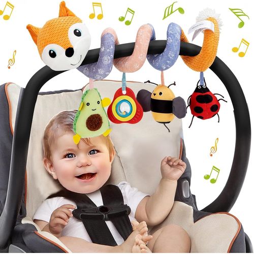 Jouet Poussette Bebe 6 Mois, Spirale D'activité Bébé D'éveil Avec Musique, Jouet Siege Auto Bebe, Peluche Jouet Cadeaux Pour Naissance Garçons Et Filles 3 9 12 Mois, Renard Orange[L1519]