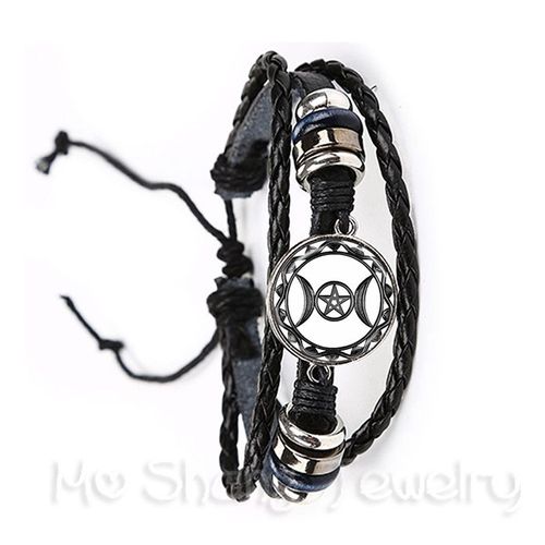 Bracelet De Déesse Triple Lune, Bijoux Wiccan, Bleu, Déesse De La Lune, Noir/Marron, Bracelet En Cuir, Breloques Pentagramme, Meilleur Cadeau