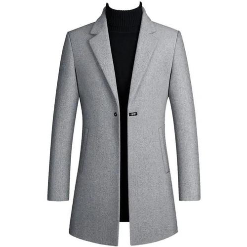 Manteau Homme Matelassé Laine Mélange Coupe Slim Caban Long Chaud Gris