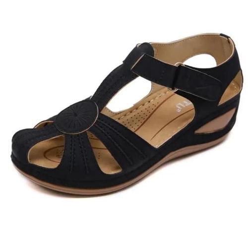 Sandales Femmes - Kjehome - Classique Boheme Plage - Confortable Rétro Grande Taille - Noir