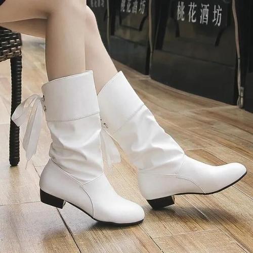 White Bottes Hautes À Lacets Pour Femme Chaussures D'hiver À Talons Bas Noires Blanches De Neige