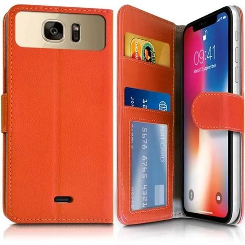 Etui Portefeuille Orange (Ref.1-A) Pour Smartphone Logicom Le Wave