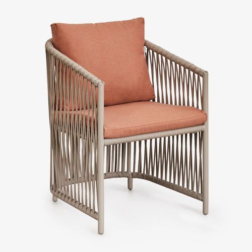 Lot De 4 Chaises De Salle À Manger Avec Accoudoirs En Aluminium Et Corde Tressée Sophie Rouge Argile