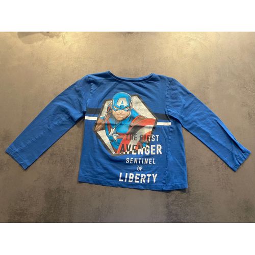 T-Shirt Longues Manches Bleu Captain America Marvel Kiabi Taille 8 Ans