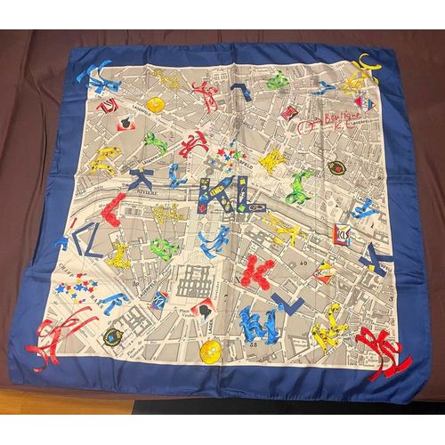 Carré Foulard Soie Vintage Motif Plan De Paris Karl Lagerfeld Neuf 85*85 Cm