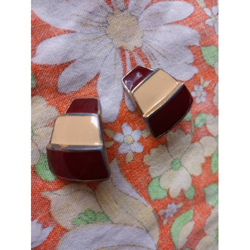 Boucle D Oreilles Clips Vintage Métal Émaillé