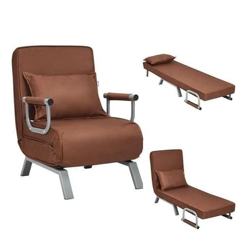 Costway Fauteuil Chauffeuse Convertible Canapé Lit Déhoussable Rembourée D'eponge Avec Oreiller Surface En Tissu 186x59x28cm