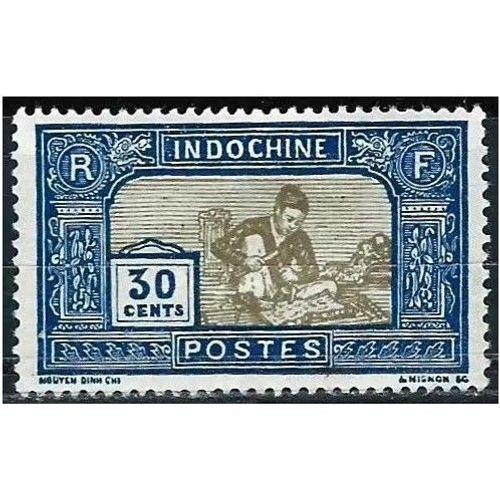 Indochine (Actuel Vietnam), Colonie Française 1927, Beau Timbre Neuf* Yvert 142, Sculpteur Sur Bois, 30c. Bleu Et Gris Vert.
