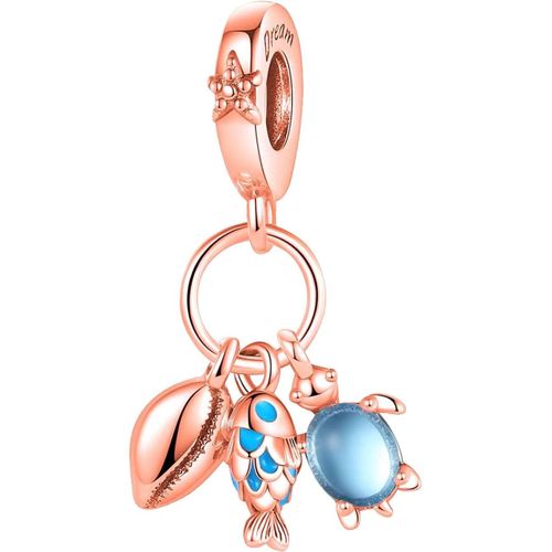 Charm En Argent Sterling 925 Pour Femmes Bracelets Collier M¿¿Duse Bleue Tortue D'oc¿¿An Gemme Bleue Coquille De Poisson De Mer Pinces ¿¿Toile De Mer Triple