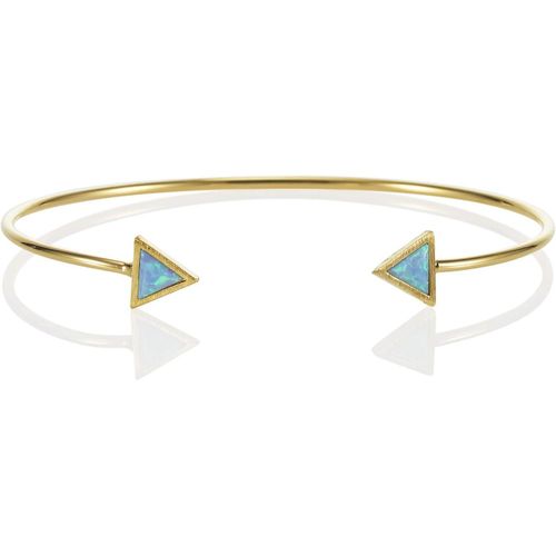 Bracelet Jonc Avec Des Opales En Triangle. Bracelet Jonc Pour Femme En Plaqu¿¿ Or 14 Carats Ou Couleur Argent Avec Opales Bleues Ou Blanches