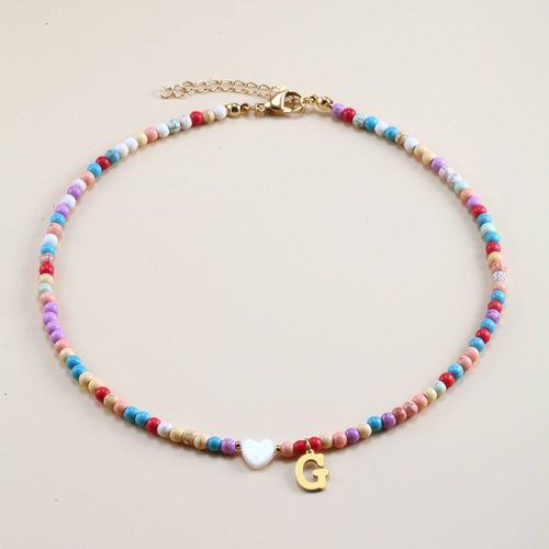 Collier Bohème Initiale Pour Femme Coeur Nom Ras Du Cou En Acier Inoxydable A-Z Lettre Pendentif Pierre Naturelle Perle Collares Réglable