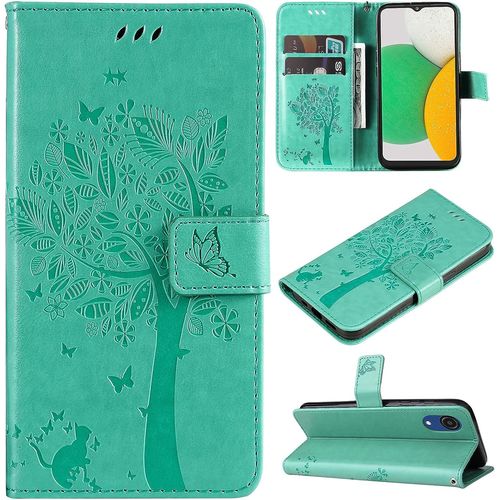 Coque Pour Samsung Galaxy A03 Core, Etui Samsung A03 Core, Antichoc Tpu Housse Cuir Flip Case Portefeuille Etui Rabat [Magnetique] Coque De Protection Fentes Pour Cartes Cover(Vert)