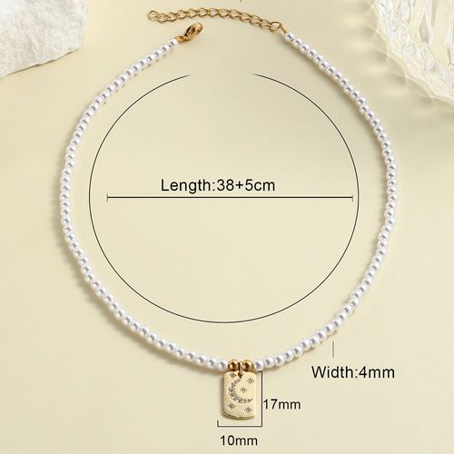 Pendentif Carré Lune Et Étoiles En Acier Inoxydable, Collier De Perles, Document Doré, Dangle En Cuivre, Livraison Gratuite, 216.239.