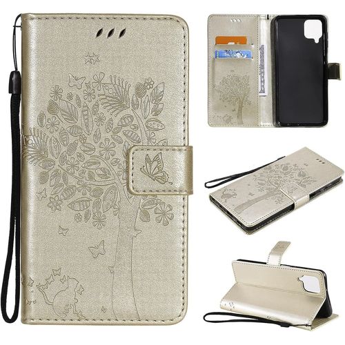 Coque Pour Samsung Galaxy A03 Core, Etui Samsung A03 Core, Antichoc Tpu Housse Cuir Flip Case Portefeuille Etui Rabat [Magnetique] Coque De Protection Fentes Pour Cartes Cover(Or)