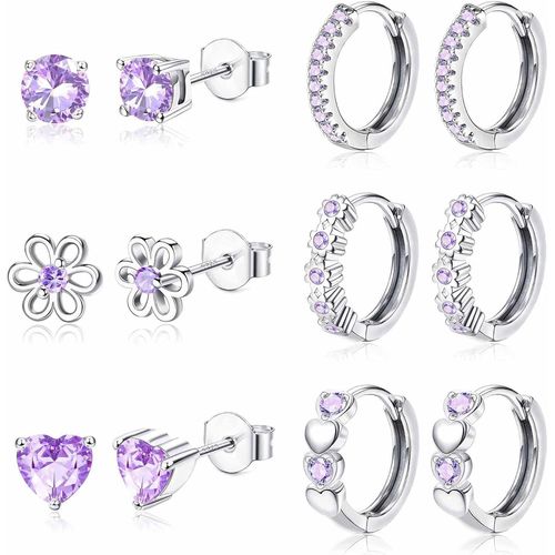 6paires Petites Boucles D'oreilles Enfant Fille Femmes En Argent Sterling 925 Poteau Hypoallerg¿¿Niques Boucles D'oreilles Cr¿¿Oles Multicolore Fleur Coeur Cartilage Clous D'oreilles Ensemble