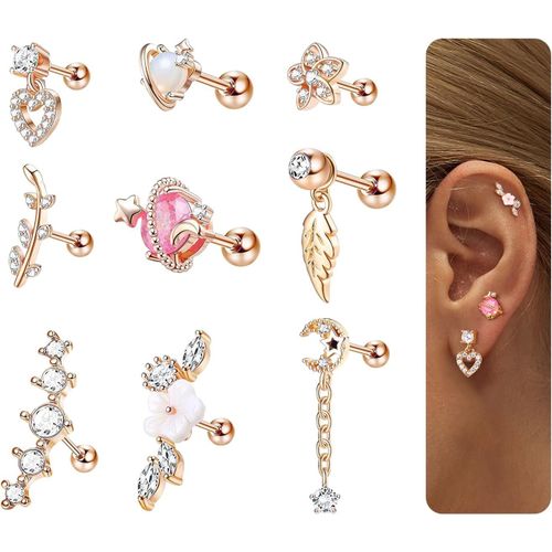 24pcs 16g Piercing Oreille Cartilage Piercing Tragus Piercing Helix Piercing Oreille Cartilage Acier Chirurgical Piercing D'oreille Cartilage Cz Piercing Bijoux Femme Argent Or