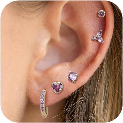 5 Paires Boucles D'oreilles Femme Argent 925 Poteau Hypoallerg¿¿Niques Boucles D'oreilles Pour Femme Enfants Fille Clou D'oreilles Creoles Coeur Cartilage Boucle D'oreille Femme Ensemble
