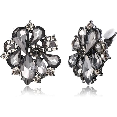 Boucles D'oreilles Clip D'oreille Fleur Pour Femme Fille Cristal Strass Quatre Gouttes D'eau Clair Ton D'argent
