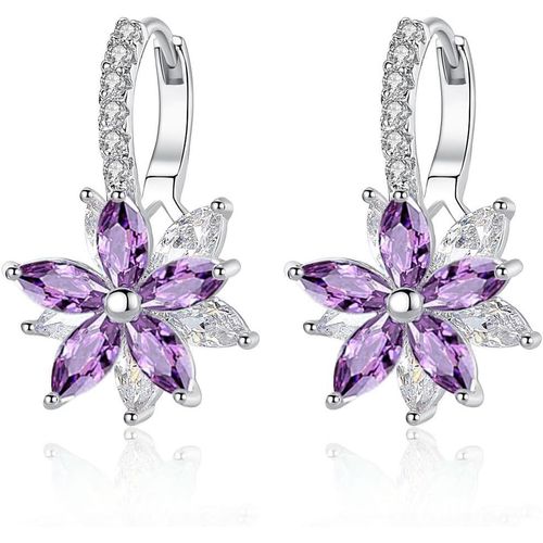 Boucles D'oreilles Cr¿¿Oles En Argent Pour Femme, Plaqu¿¿ Or Blanc, Double Fleur Avec Oxyde De Zirconium, Boucles D'oreilles Cr¿¿Oles En Cristal Hypoallerg¿¿Nique, Taille : 13 Mm X 22 Mm, Cadeau