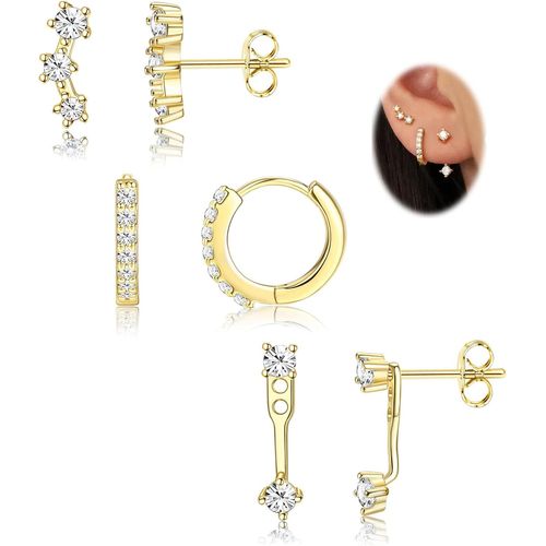 925 Argent Sterling Boucles D'oreilles Ensemble Pour Piercing Multiple Plaqu¿¿ Or 14k Stud Huggie Petites Boucles D¡¯Oreilles Pour Femmes Piles De Boucles D'oreilles Pour Oreilles Sensibles