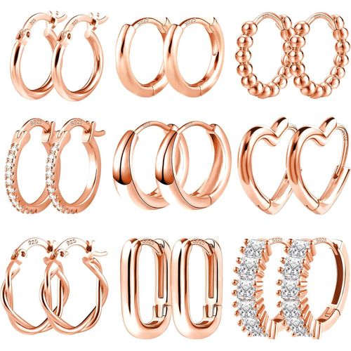 9 Paires Boucles D'oreilles De Cr¿¿Oles En Or V¿¿Ritable 14k Plaqu¿¿ Or Petites Pour Femmes, Hypoallerg¿¿Nique Cartilage Huggie Cr¿¿Oles Avec Aaa+ Zirconium Twist Piercing Boucles D'oreilles