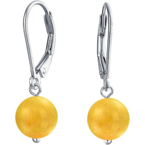 Simple Basic Gemstone Round 8mm Bead Ball Drop Pendre Earrings For Women Teen Secure Hinge Lever Back .925 Argent Sterling Birthstones More Colors