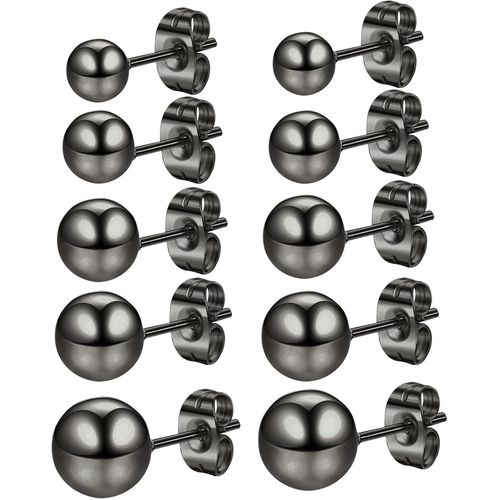 5 Paires Boucles D'oreilles Boules Noires Or Argent,Hypoallerg¿¿Nique Boucle D'oreille Acier Inoxydable,Boucles D'oreilles Boules Femme Homme,Piercing Oreille Cartilage Helix Piercing