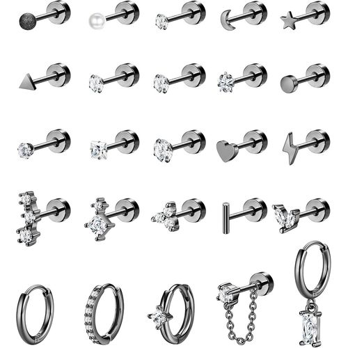 25pcs Lot Piercing Oreille Hypoallerg¿¿Niques Boucles D'oreilles Acier Inoxydable Femme Homme Boucles D'oreilles Femme Argent/Or Boucles D'oreilles Cr¿¿Oles Cartilage Oreille Piercing Tragus
