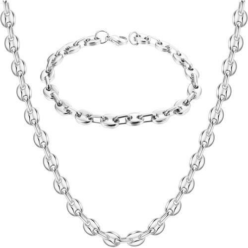 Ensemble Collier Bracelet Grain De Caf¿¿ Homme Argent Or Bracelet Collier Chaine Grain De Cafe Acier Inoxydable Pour Homme Collier 56 Cm Bracelet 21.5cm Grain De Caf¿¿ 7mm/9mm /11mm