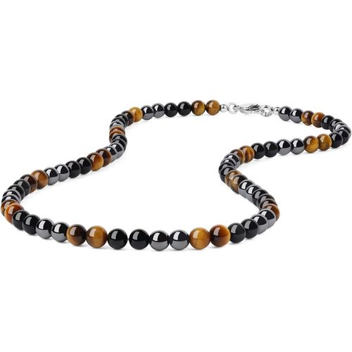 Collier Homme En Pierres H¿¿Matite ?Il De Tigre Obsidienne